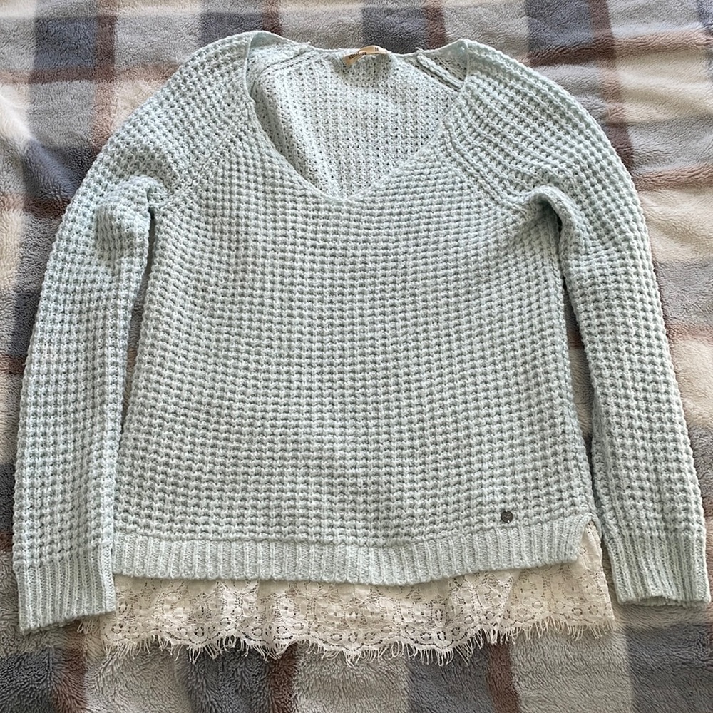 Hollister Light Baby Blue Knit Lace Sweater